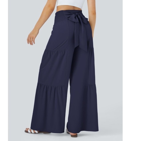 Halara Breezeful™ High Waisted Shirred Tie Wide Leg Flowy Pants XL Navy NWT - Picture 2 of 15